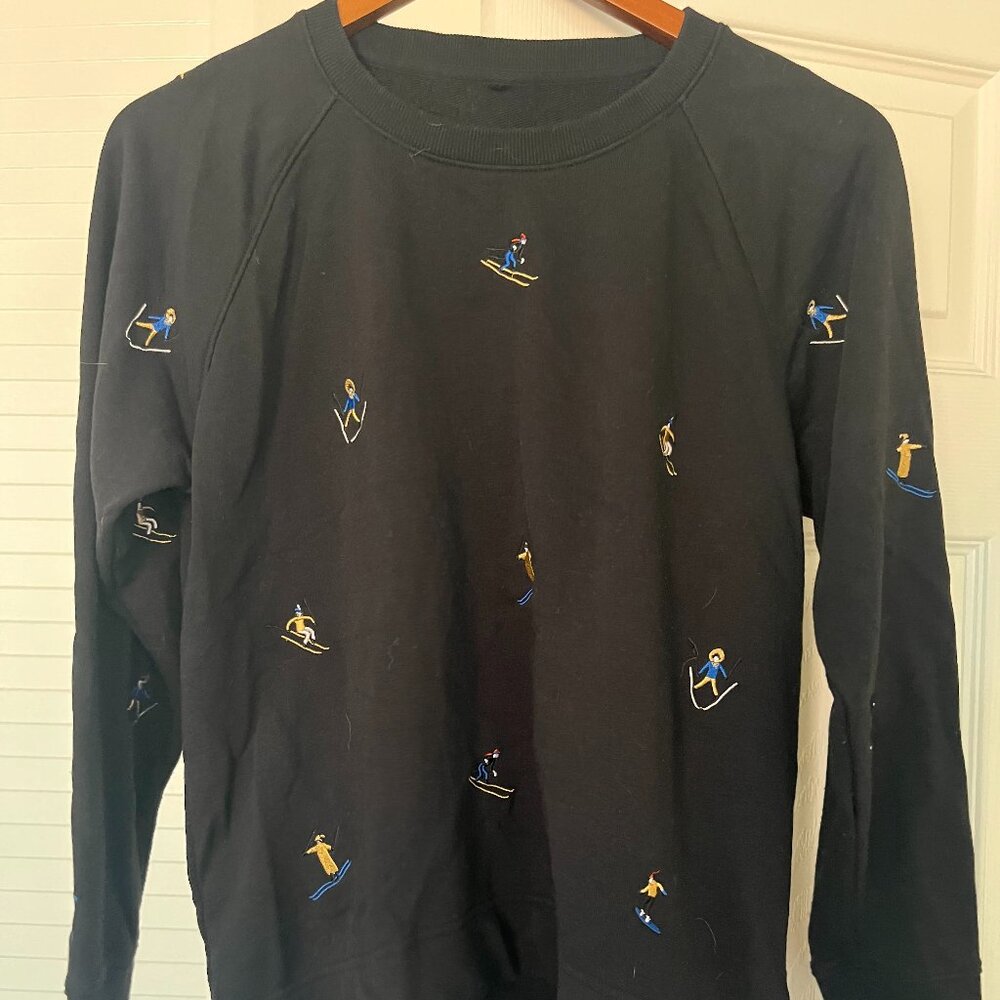 Embroided Skiing Figures Sweater